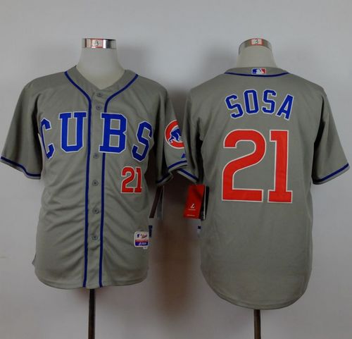 Cubs #21 Sammy Sosa Grey Alternate Road Cool Base Stitched MLB Jersey - Click Image to Close